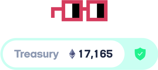 An image of Nouns glasses ontop of their treasury asset holdings with a green shield to show that they're protected.